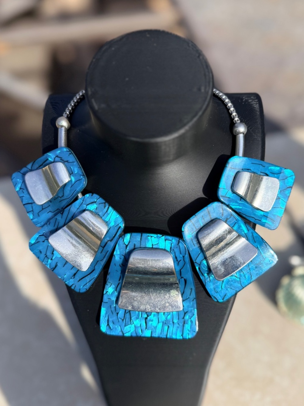 Blue Statement Necklace with Silver Accents